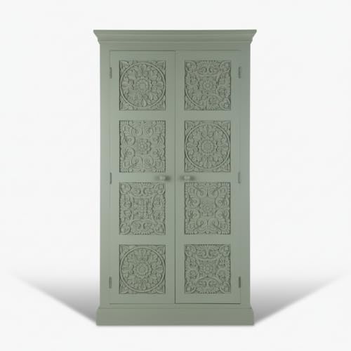 Image of APRODZ Floreale Mango Wood Wardrobe for Bedroom 2-Door Modular Wooden Almirah for Storage /Space Saving Storage Organizer Rack Clothes Cupboard for Bedroom (Sage Green Finish)