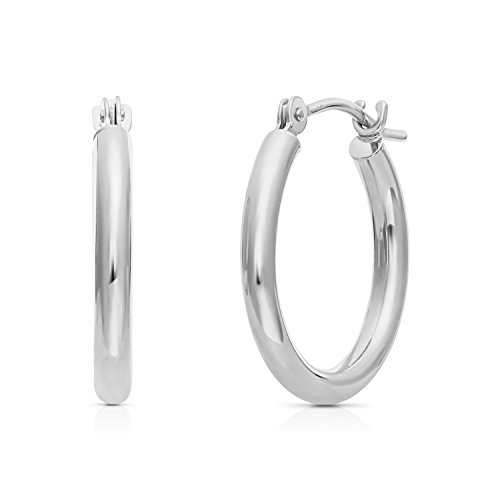 14K White Gold Polished Hoop Earrings, 0.5" Diameter #TOP7