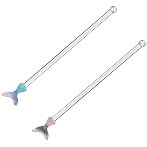 Uonlytech Bâtonnets Mélangeurs à Café Forme Queue de Sirène en Verre 2 Pièces, Agitateur Créatif et Décoratif pour Boissons la Maison L'hôtel