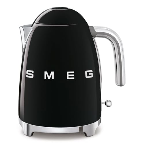 Smeg, Bollitore Elettrico KLF03BLEU 1,7 L, Filtro Anticalcare Lavabile, Autospegnimento di Sicurezza, Indicatore Livello di Acqua, Base Antiscivolo e Avvolgicavo Integrato, Potenza 2400W, Nero