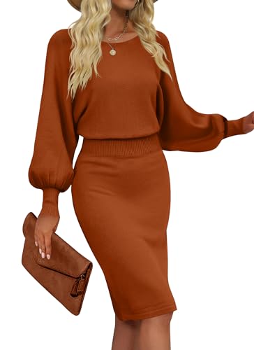 Rust ribbed knit midi dress