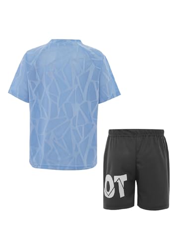 FEESHOW Kids Boys 2 Piece Sport Shorts Set Quick Dry Mesh Athletic T-Shirts with Football Shorts Tracksuits2
