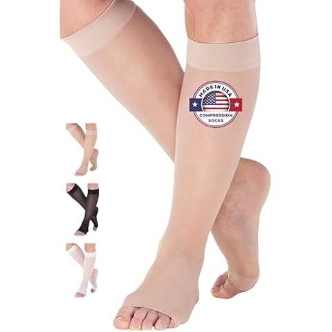 Made in USA - Compression Stockings for Women 15-20mmHg - Womens Sheer Compression Knee High for Edema, Varicose Veins, Post Surgery Recovery - Nude, Medium - A111NU2 Cover