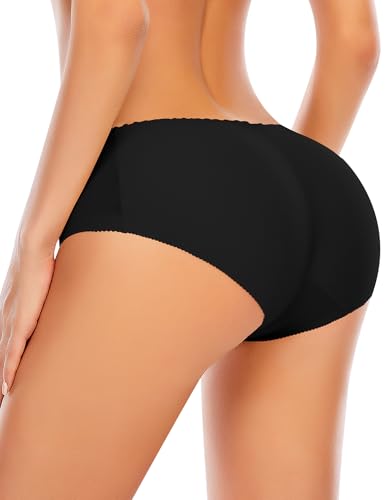 DERCA Butt Lifter Panties Padded Underwear for Women Seamless Booty Pads Hip Enhancer Panty (#A1 Black (Briefs),Small)