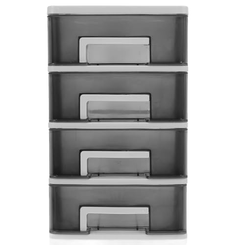 GARVALON Organizador de Almacenamiento de Plástico con Apilables de Caja Portátil para Escritorio y Armario Mueble Multifuncional Blanco y Negro Transparente para Oficina y Hogar