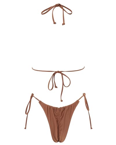 MOSHENGQI Women Sexy Bikini Set 2 Piece Strap Top Thong Swimsuit Brazilian Bathing Suit(XS,Coffee)