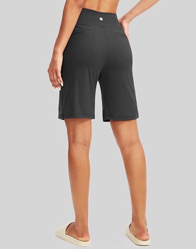 Image of SANTINY Women's 9 inch High Waisted Bermuda Shorts with 4 Pockets Knee Length Long Shorts for Women Workout Athletic Casual
