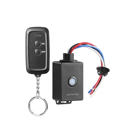DEWENWILS Outdoor Wireless Light Switch and Receiver Kit, 15A Heavy Duty Weatherproof Wireless Remote Light Switch, 100Ft RF Range, Black