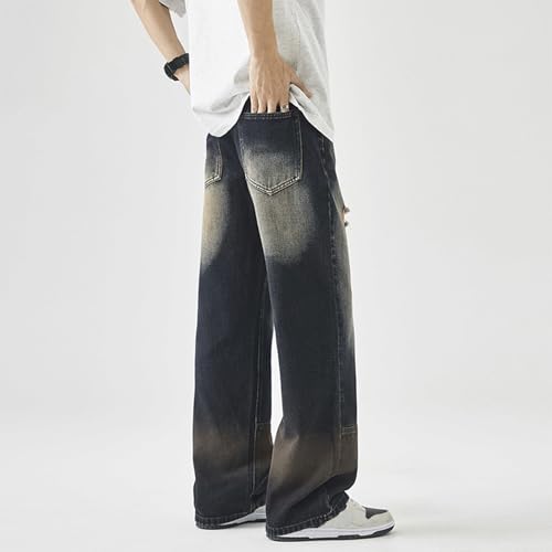 Men’s Ripped Gradient Washed Jeans Straight Leg Denim Pants with Knee Distressing and Vintage Fade Street Style3