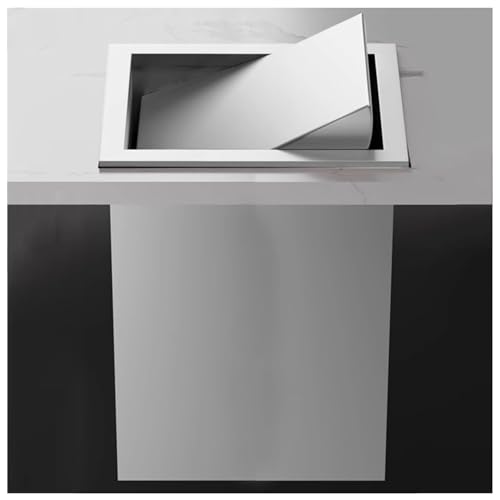 IUokLU Trash Chute with Lid,Stainless Steel Built-in Recycling Bin,Kitchen Cabinet Inserted Recessed Counter Top Trash Bin,Rose Gold-Single lid（Silvery-Lid + trash can）