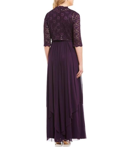 R&M Richards Womens Sequin Lace Long Jacket Dress - Mother of The Bride Dress (10, Eggplant)2