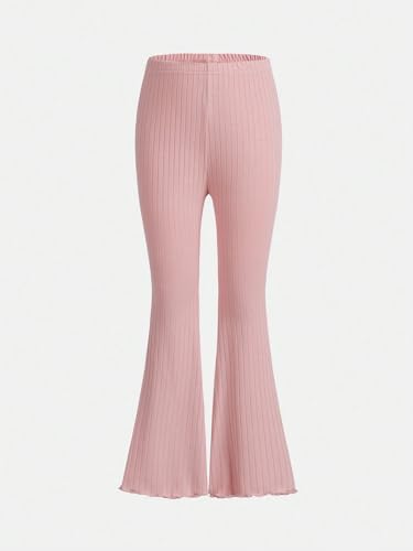 Image of WDIRARA Girl's 2 Piece Elastic Waist Flare Bell Bottom Ribbed Knit Long Pants