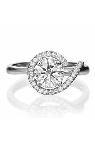Yash Diam Jewel 14K White Gold Plated 925 Sterling Silver Round Cut Created White Diamond Prong Set Fashionable Wedding Engagement Ring (2.50 CT) Ring Size-5