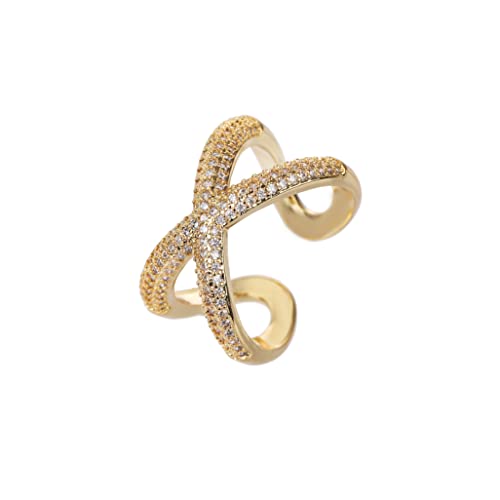 Giorgio Bergamo Gold Plated Criss-Cross X Adjustable Ring, Trendy Micro Pave CZ Cubic Zirconia