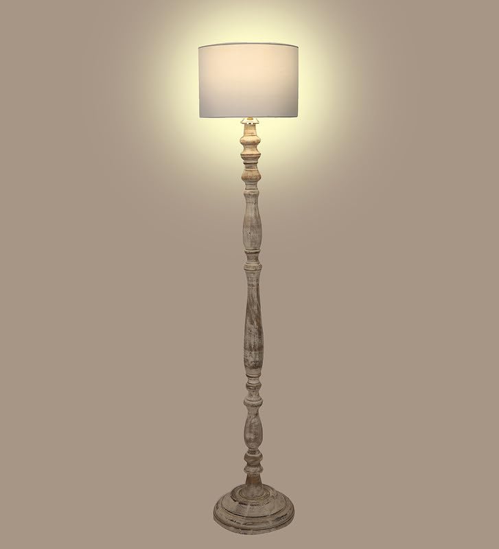Image of tu casa Mango Wooden Floor Lamps with Sky Blue Shade for Home Decor, Bedrooms Corner, Living Room, Gifting, Diwali Decoration, Hall, Office, Study Room (Height: - 56 inch) - Bulb not Included