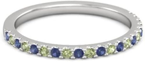 ANAKHA 925 Sterling Silver Natural 2Mm Natural Blue Sapphire And Peridot Silver Eternity Band Stacking Ring For Women Size Us-11.5