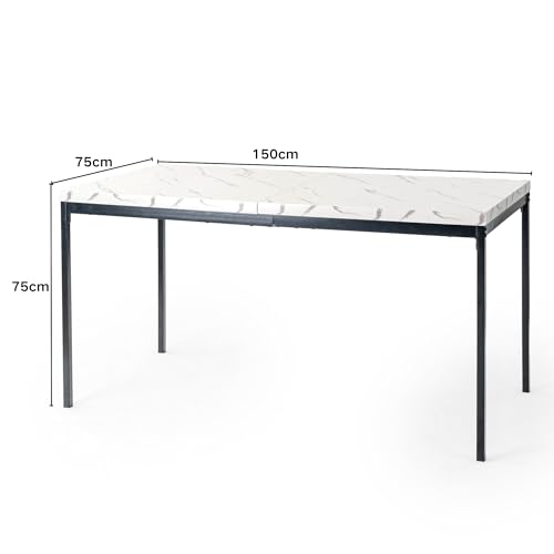 FurnitureR Tables à Service de Jardin en Imitation Marbre Blanc, pour 4 à 6 Personnes, Plateau en Bois Epais avec Structure Métallique, pour Terrasse, Patio, Salle à Manger, Garden, 150 x 75 x 75cm – Image 3