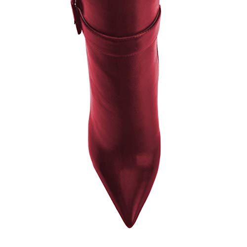 Xyd Women Stiletto High Heel Over The Knee Boots Pointed Toe Buckled Strappy Thigh High Boot Winter Night Club Shoes Size 13 Wine Red-Pu #TOP3