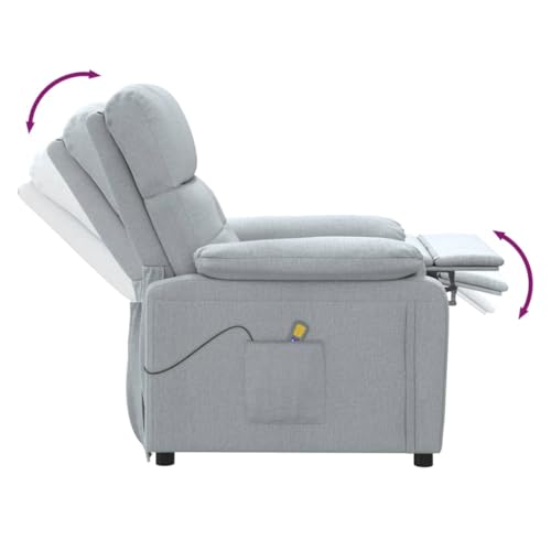 vidaXL Massagesessel, TV Sessel mit manueller Liegefunktion, Relaxsessel mit 6 Massagepunkten, Fernsehsessel Ruhesessel Liegesessel, Hellgrau Stoff – Bild 8