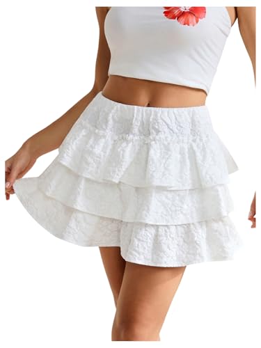 Women's Ruffle Flowy Mini Skirts Y2K Low Rise Ruched Layered A Line Coquette Skirts
