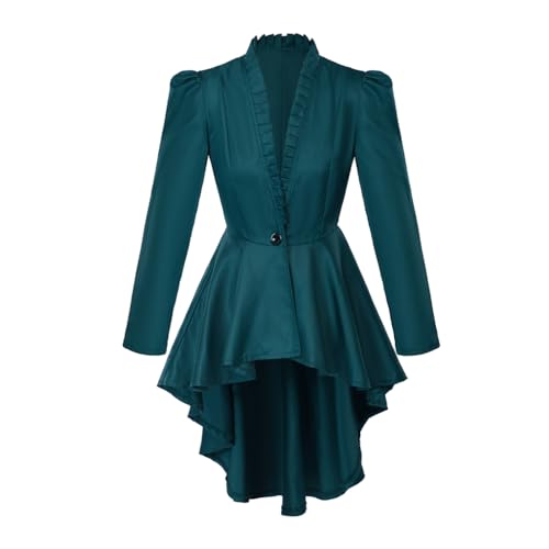 Saniplaycos Women's Steampunk Victorian Jacket Coat Medieval Vintage Gothic Tailcoat Long Sleeve Tuxedo Shirt (Green, L)