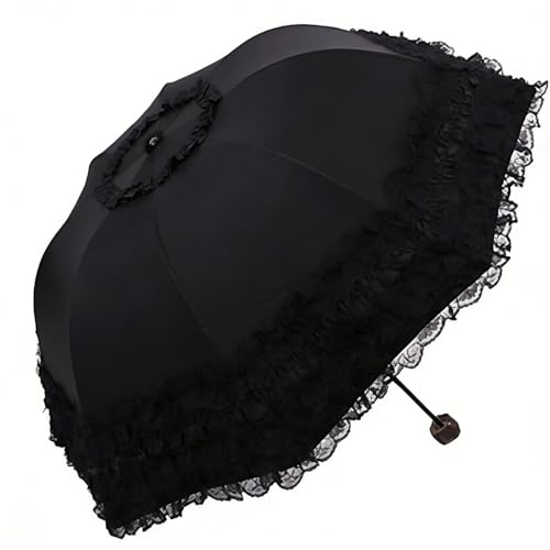 Honeystore Princesse Dentelle Parapluie Pliable Anti-UV Anti-UV Dôme Parasol Noir