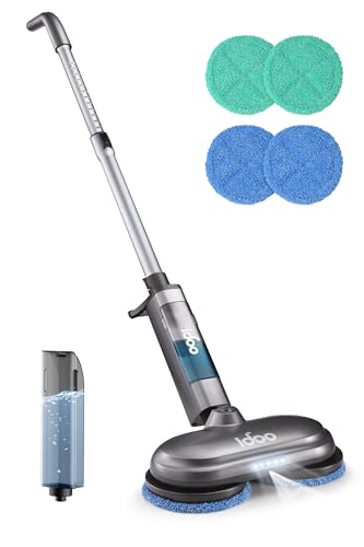 Image of iDOO Cordless Electric Mop, Rechargeable Spin Mop with Water Spray & LED Headlight, Quiet Self Propelled Floor Cleaner, Lightweight Floor Scrubber for All Floors