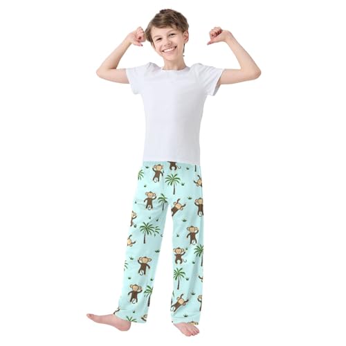 ZZXXB Monkey Palm Leaves Boys Long Pants Soft Trousers Elastic Waist Kids Lounge Bottoms with Pockets S-XL2