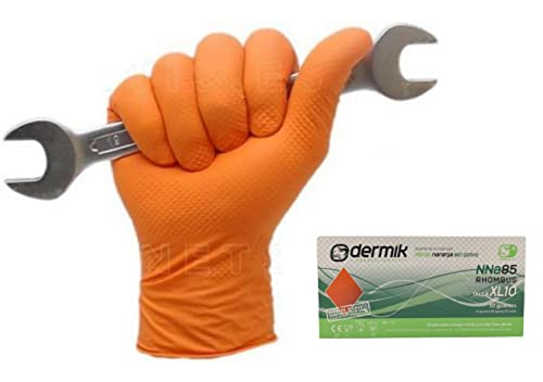 Tomas Bodero Guantes Taller Mecánico Naranja Diamantado - Guantes Reutilizables Nitrilo Resistentes y Duraderos - Uso Ambidiestro Sin Polvo ni Látex - 50 unidades (Large) Cover