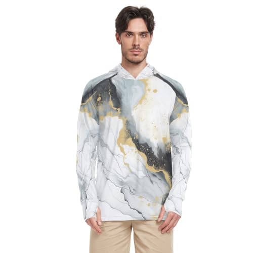 T-Shirt Rash Guard Homme à Col Rond en Marbre Blanc Abstrait à Manches Longues