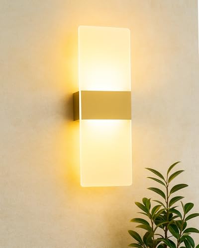 Homesake® Modern LED Acrylic Wall Light for Living Room | Frosted Panel Sconce Vertical Panel Wall Mounted – Warm White, Indoor Decorative Lighting, Rectangle, (Gold)
