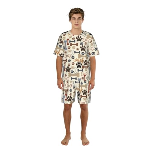 Ensemble pyjama homme imprimé pattes de chien vêtement de nuit fluide