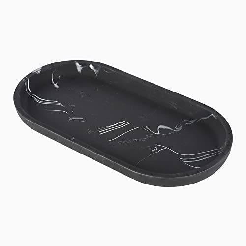 Lkkl Vanity Tray, Bathroom Tray Toilet Tank Storage Tray, Kitchen Sink Trays, Vanity Countertop Organizer Tray For Jewelry, Perfume, Candles, Soap, Towel, Bottles, Oval Black Medium 10" #TOP1