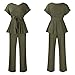Women's 2 Piece Outfits Suit Set Short Sleeve Peplum Top Flared Pants Sets Business Pantsuits Army Green XL
