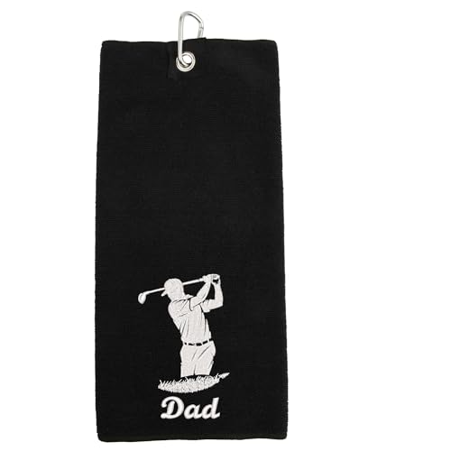 Personalised Premium Embroidered Golf Towel 40x55cm - Black / Navy 280gsm Microfibre Quick Dry & Absorbent - Tri-Fold with Hook & Rivet - Custom Name or Initials – Golf Accessories, Dad golf gift