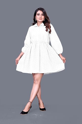 Image of Women's Cotton Self Design Chicken Work Midi Dress for Women | One Piece Dress for Women