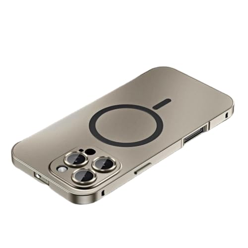 Alloy Aluminum Metal Magnetic Case for iPhone 16 15 14 13 12 Pro Max, Ultra ThinPhone Case Full Coverage Lens ProtectiveWireless Charging Protective Cover(16Promax-Elegant Silver)