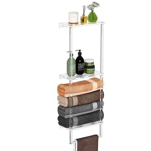 Acrylic Wall Towel Rack for Batroom,Towel Storage Wall Mounted with Shelf (Clear, Wall 35.4 inch)