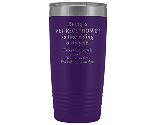 Vet Receptionist Travel Tumbler, Vet Office Worker Funny, Veterinary Nurse Present, Veterinary Medicine Tumbler With Lid (20 oz, Purple)