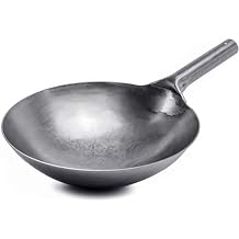 Carbon Steel Wok, Pre-Seasoned Authentic Hand Hammered 14 inch /32cm Wok, Used for Traditional Chinese Non-Stick cookware in Family Restaurants 32cm 32cm