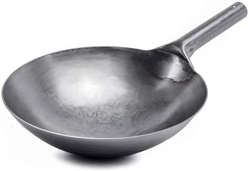 Carbon Steel Wok, Pre-Seasoned Hand Hammered 14 Inch Wok for Traditional Chinese Cooking, Ideal for Home and Family Restaurants