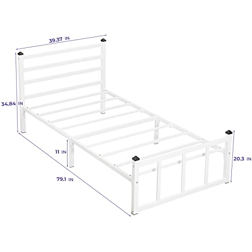Greenforest Twin Bed Frame With Headboard Heavy Duty Supports Mattress Foundation,Platform Base Box Spring Replacement,White #TOP1