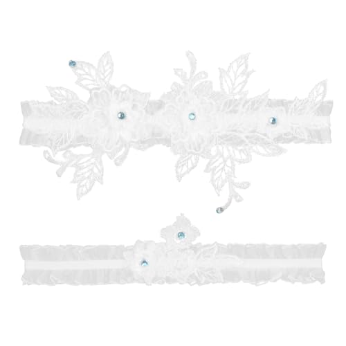 2Pcs Wedding Garter for Bride Lace Flower Garters White Lace Garter for Bride Bridesmaid (White)