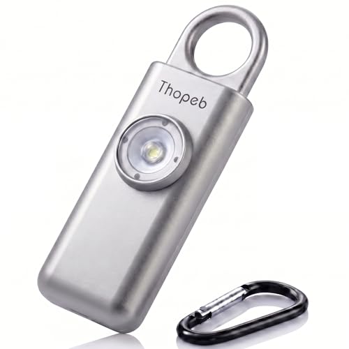 Der Original Persönlicher Alarm Für Frauen Schlüsselanhänger Alarm mit Sirene für Selbstverteidigung und Sicherheit Von der Polizei Empfohlen 130 dB Sirene LED-Stroboskoplicht (Metallisch Silber)