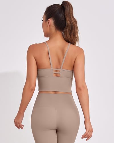 Image of AngiMelo Longline Sports Bras for Women High Support Strappy Push Up Workout Tops Built in Bra Padded Crop Yoga Tank Top