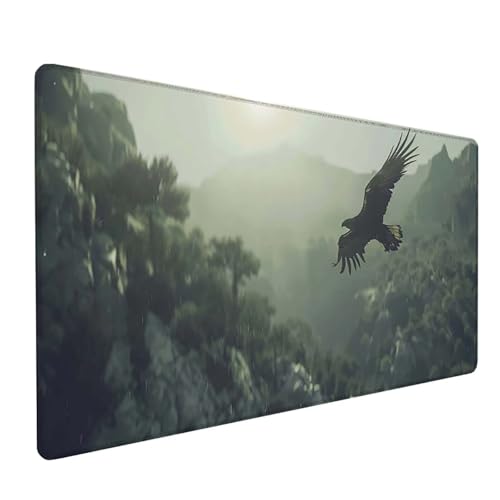 Large Mouse Pad 31.5 x 15.75 x 0.1 in, Green Extended Gaming Desk Mat, Mousepad with Stitched Edges, Mouse Pad Large with Non-Slip Rubber Base, Desk Accessories, Gifts for Men, Eagle B-6358