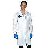 The Lab Coat Project - 綿100% Chemistry メンズ 6ポケットロング、スナップ、袖口、ハウイーカラー、ベルト付き, ホワイト, Small