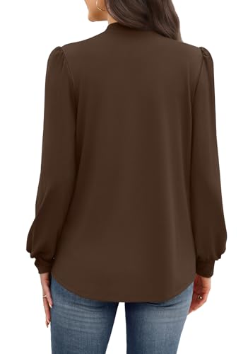 Image of WIHOLL Long Sleeve Shirts for Women Mock Neck Tops Pleated Front Blouses Dressy Casual Spring Fall Clothes 2026 Fashion
