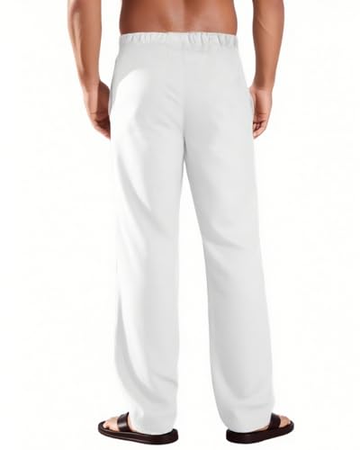 Men's Linen Pants Elastic Waist Drawstring Lightweight Casual Cotton Yoga Pants Loose Fit Summer Beach Long Trousers4