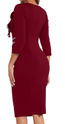 Image of Work Dresses for Women Formal Long Sleeve Wear to Work Office Business Church Dress Elegant Party Midi Pencil Dresses,866Burgundy XX-Large
